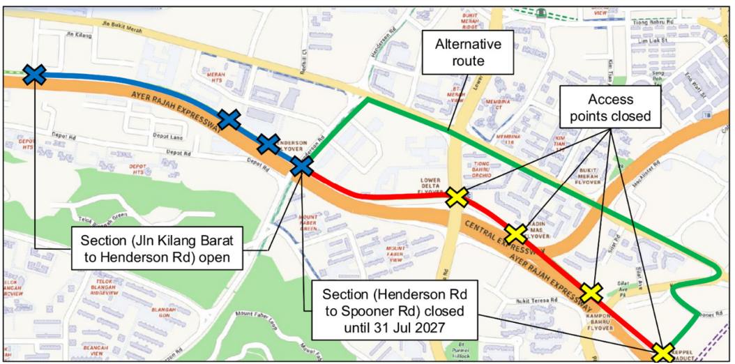Map showing the Rail Corridor South with selected trail sections marked as closed for repair works.